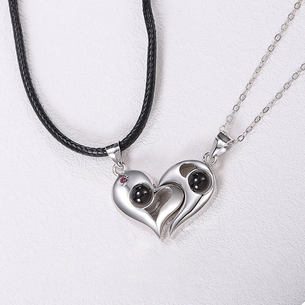 1 Pair Name Couple Heart Shape 100 Languages I Love You Projection Pendant Necklace