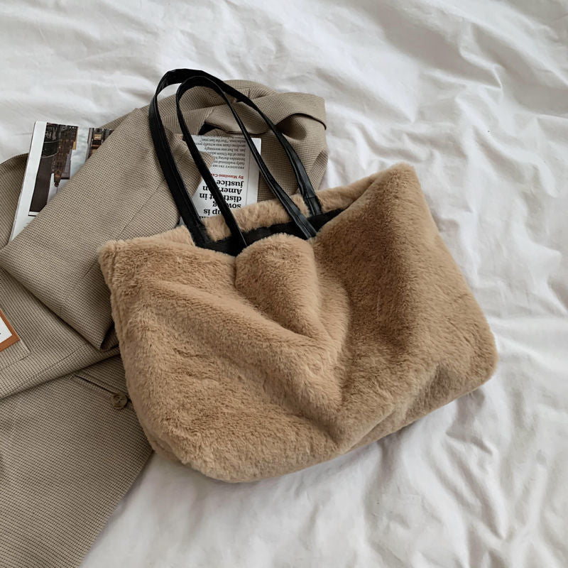 Large Tote Winter Plush Bags For Women Fashion 2021 Furry Shoulder