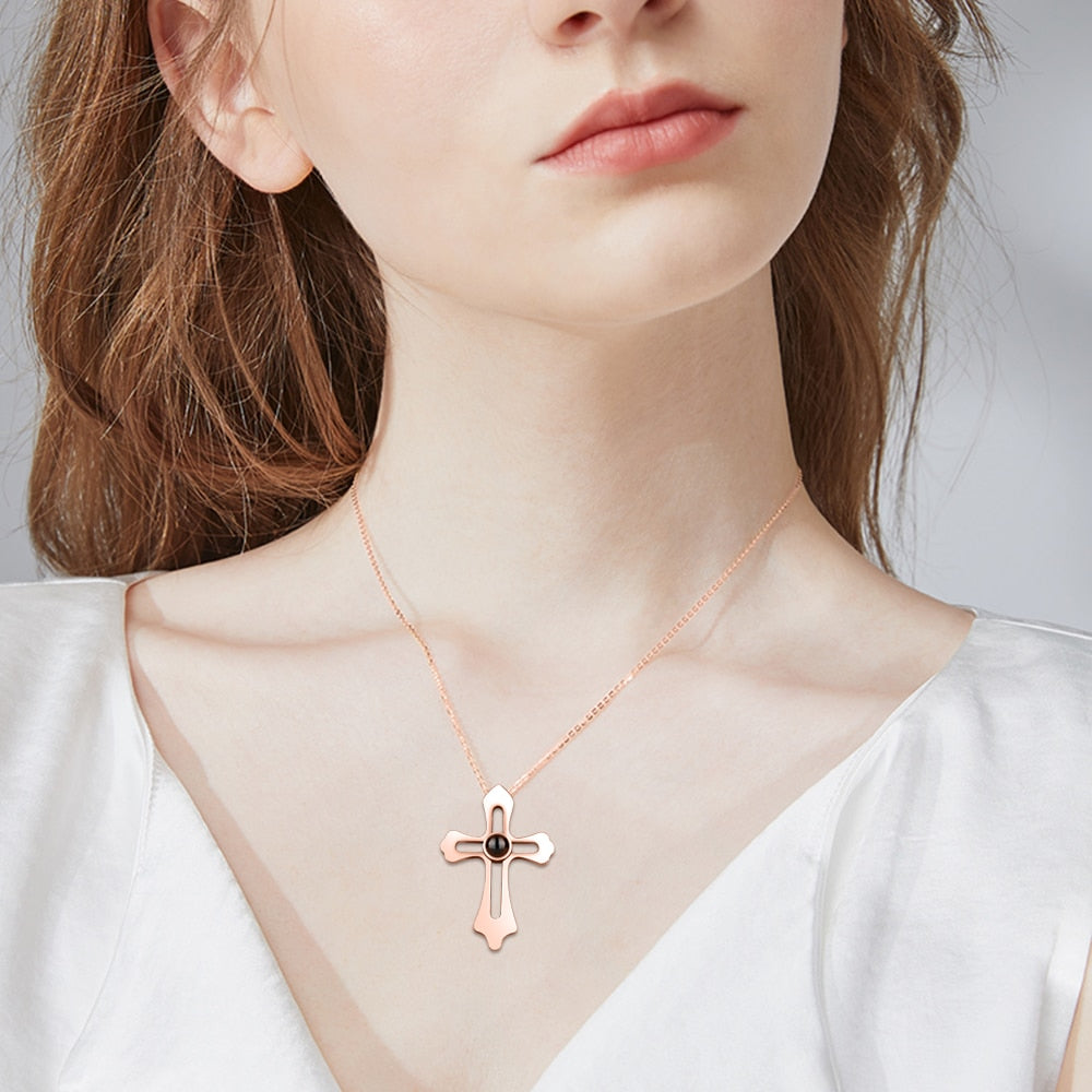 Personalized Custom Photo Name Cross Style Projection Necklace Pendant Necklaces