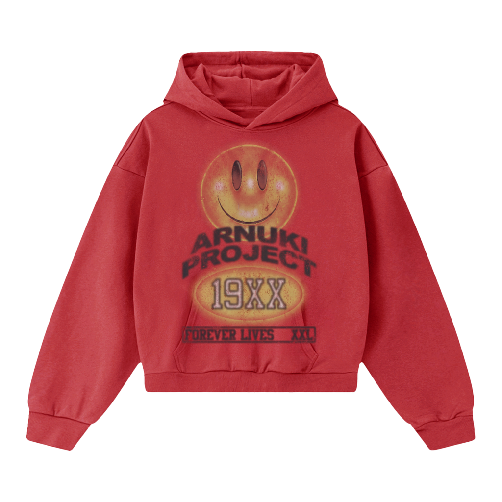 Arnuki Red Smile Streetwear Hoodie 460GSM Y2K Unisex Cotton DTG Graphic