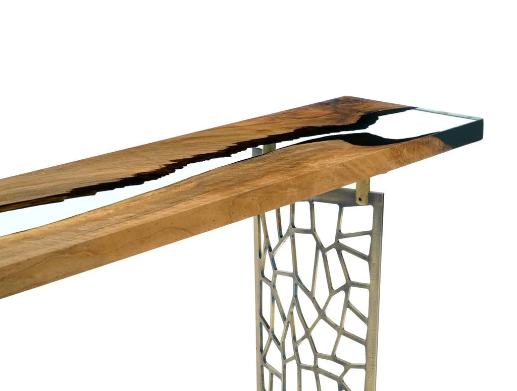 Walnut wood and resin sofa & entry table | Voronoi collection