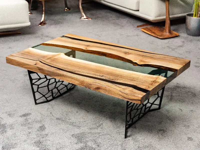 Custom Resin River Walnut Coffee Table | Voronoi Collection