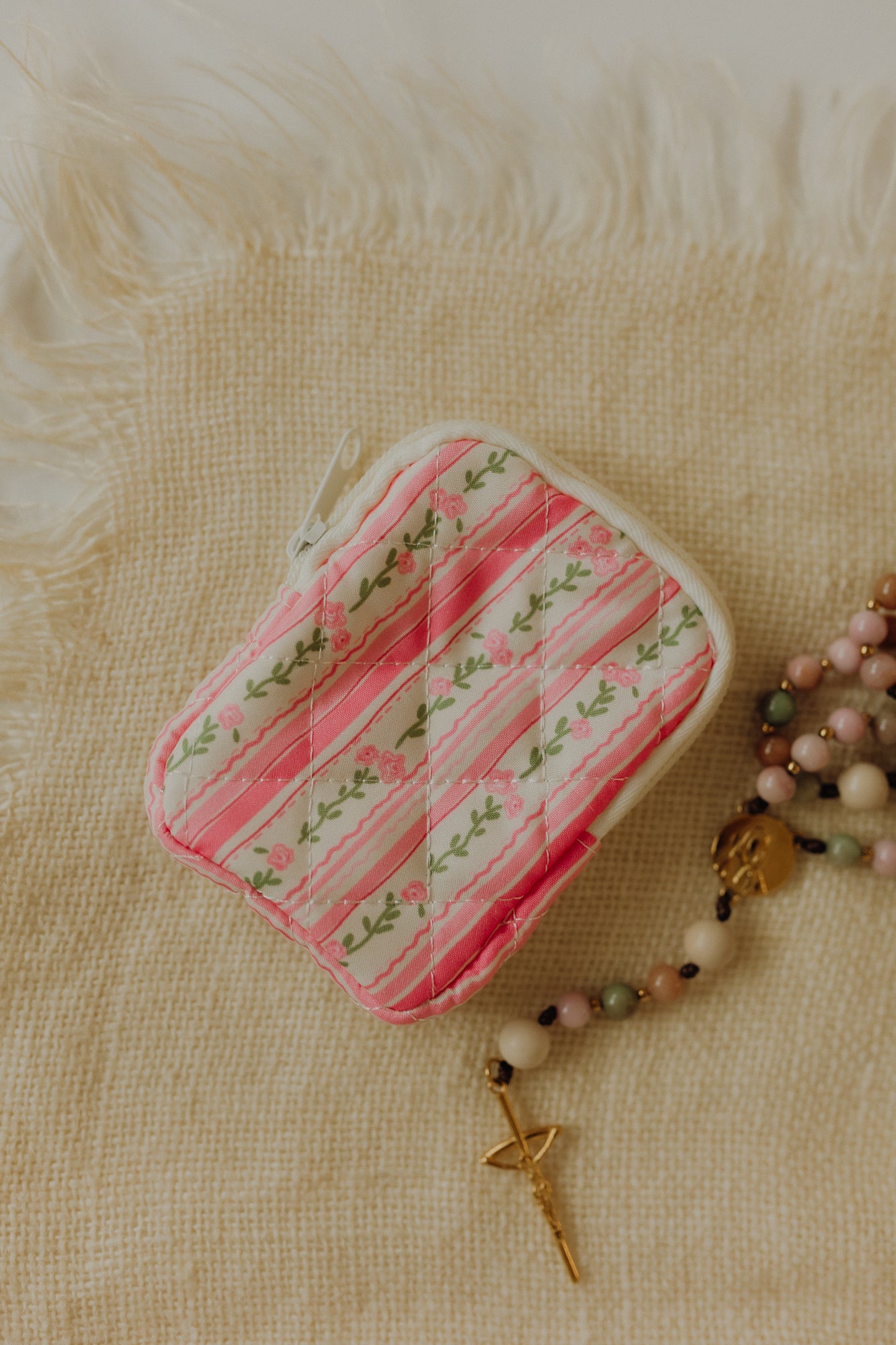 Pink Floral Rosary Pouch