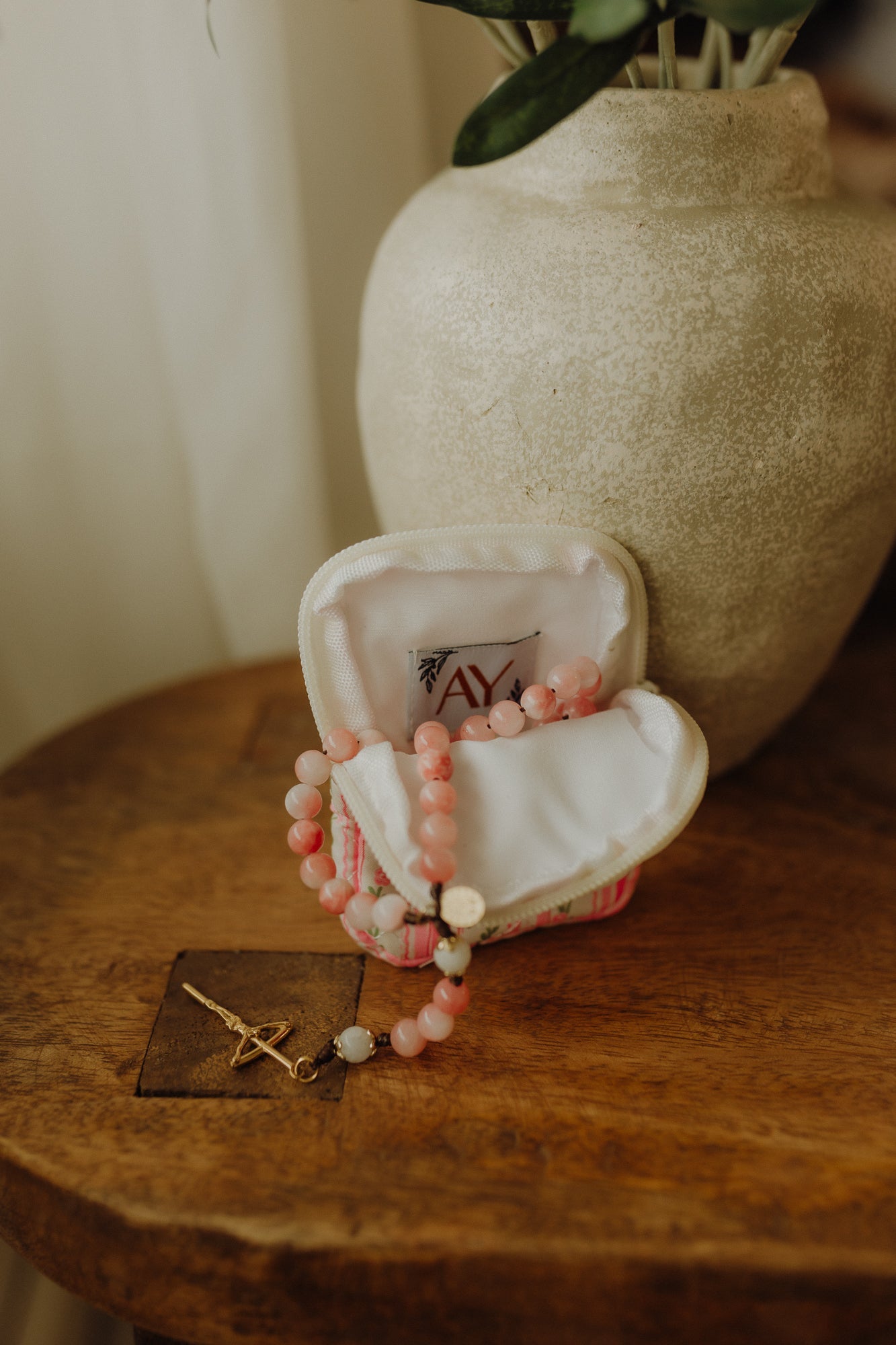 Pink Floral Rosary Pouch