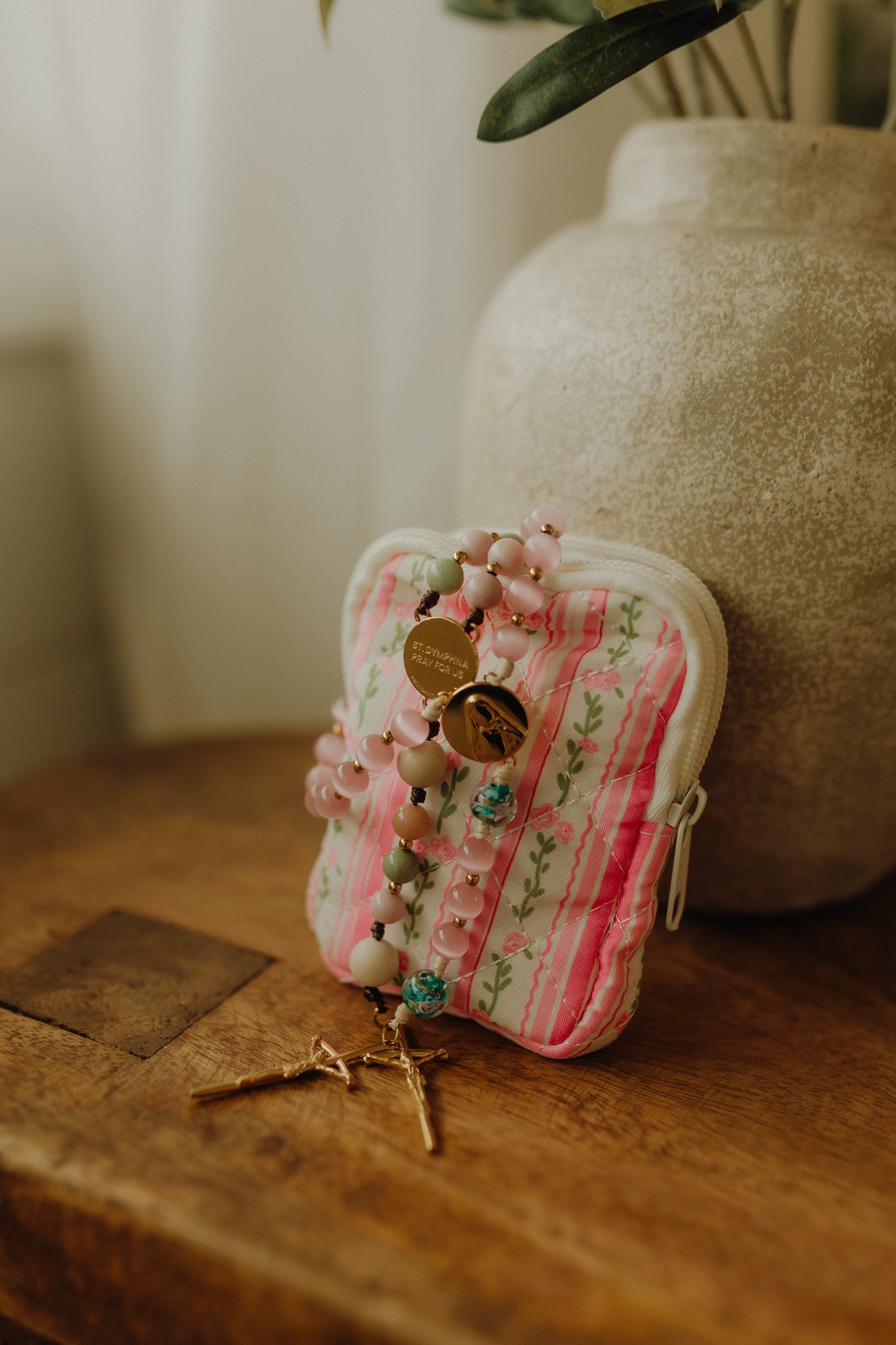 Pink Floral Rosary Pouch