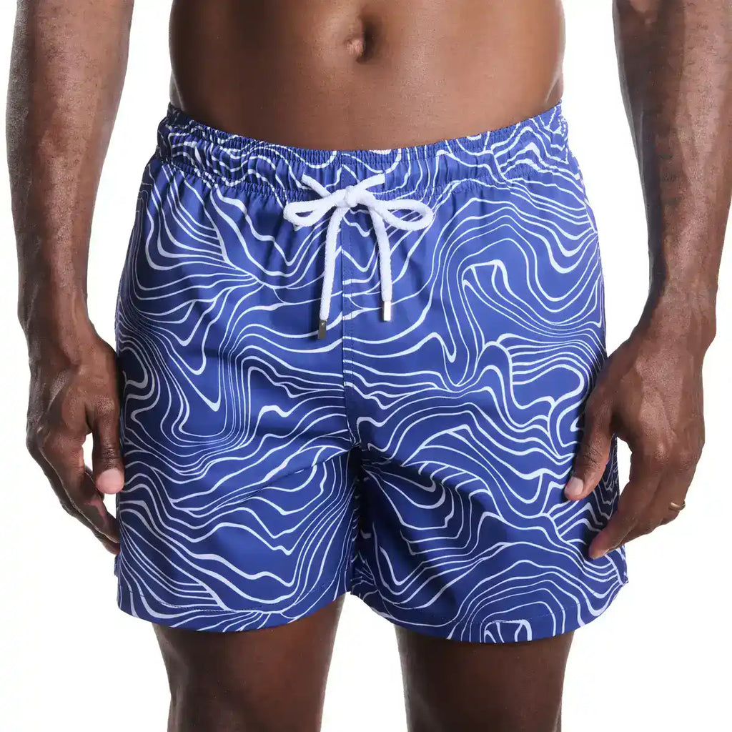 Men’s Premium Compression-Lined Hybrid Shorts – Sand Waves-Harbor and Surf