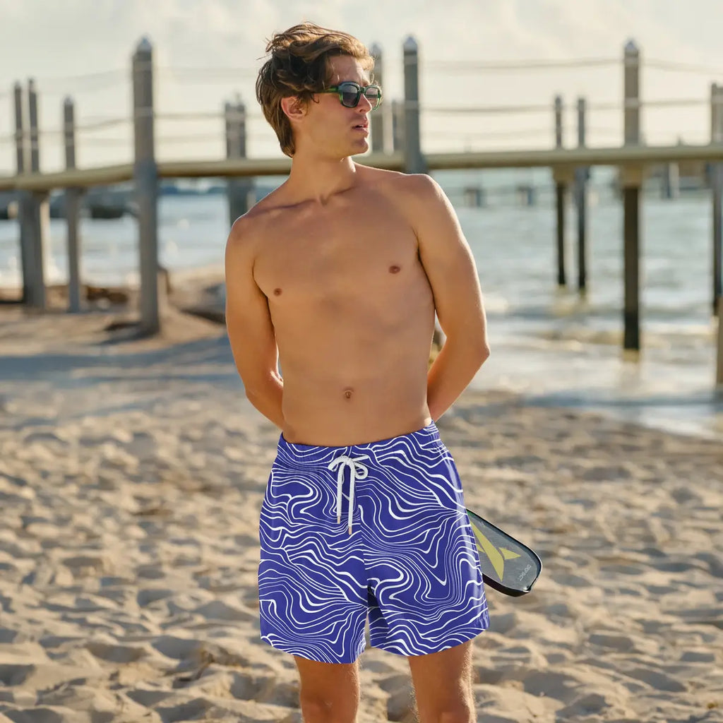Men’s Premium Compression-Lined Hybrid Shorts – Sand Waves-Harbor and Surf