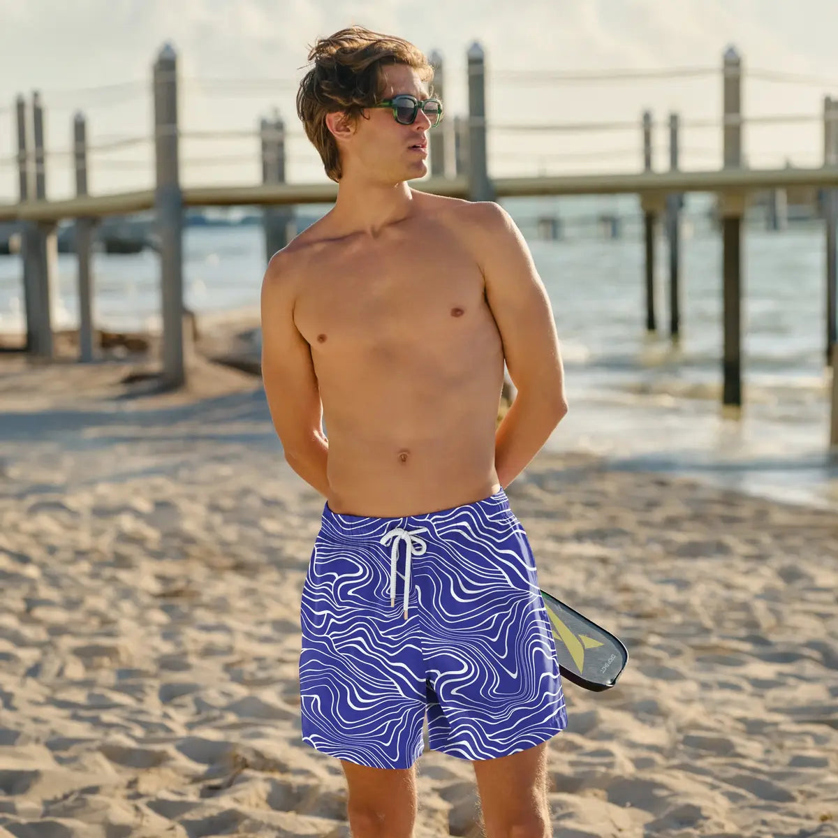Men’s Premium Compression-Lined Hybrid Shorts – Sand Waves-Harbor and Surf