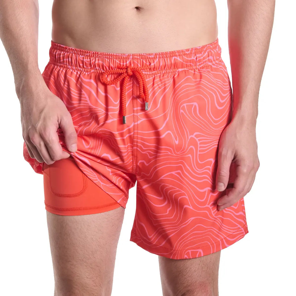Men’s Premium Compression-Lined Hybrid Shorts – Sand Waves Heat and Bloom