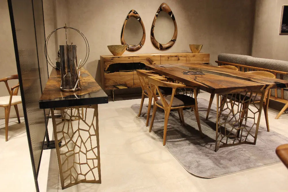 Walnut wood and resin sofa & entry table | Voronoi collection