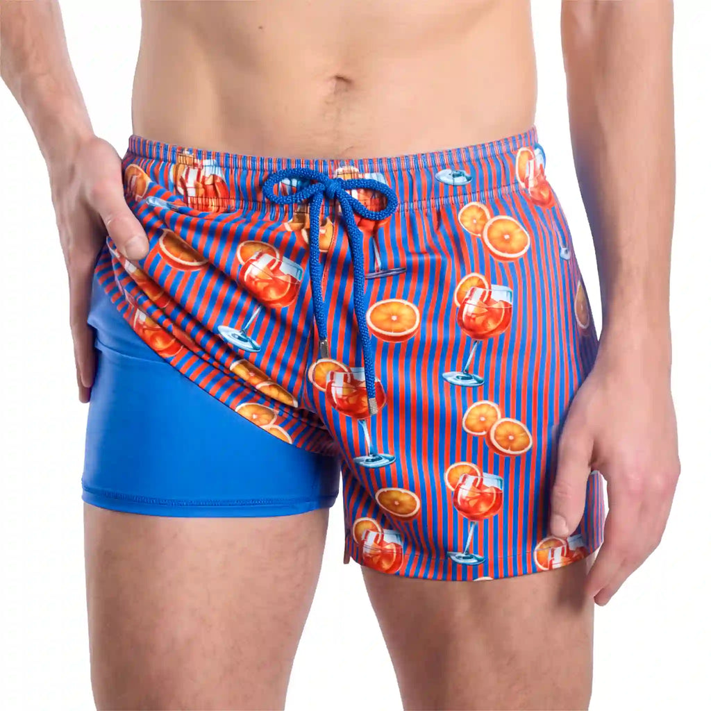 Men’s Premium Compression-Lined Hybrid Shorts – Sunset Spritz - Ocean and Heat