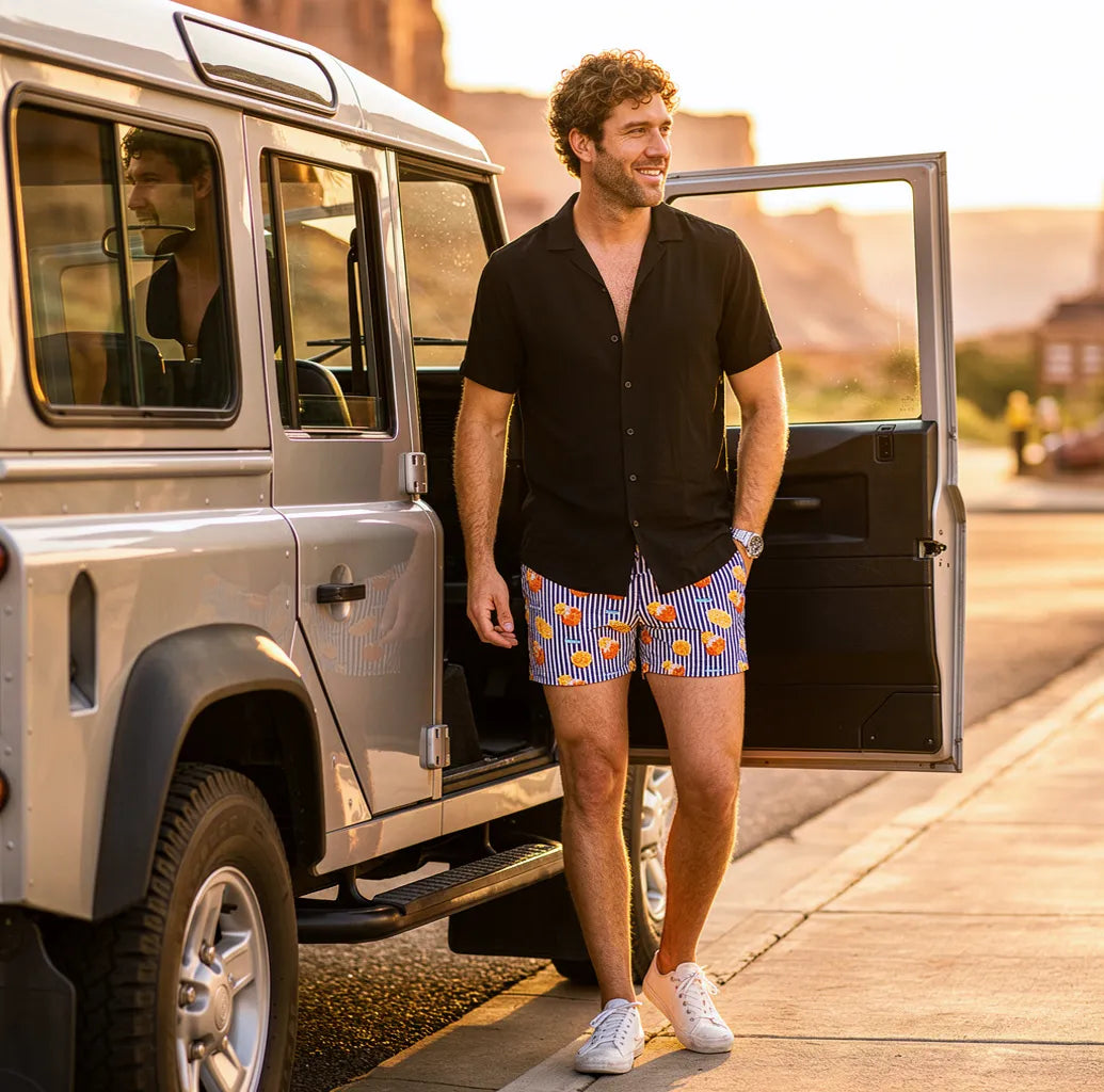Men’s Premium Compression-Lined Hybrid Shorts – Sunset Spritz-Surf and Storm