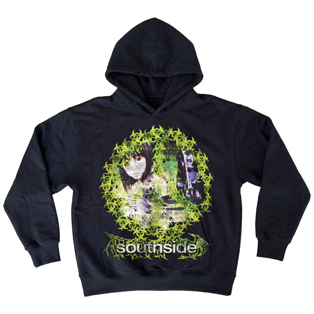 Hazard Streetwear Hoodie Black Cropped 400GSM Streetwear Graphic Y2K Unisex Cotton