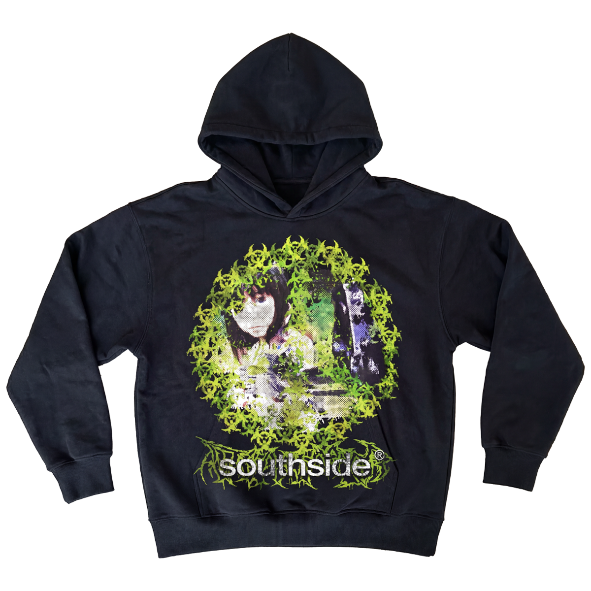 Hazard Streetwear Hoodie Black Cropped 400GSM Streetwear Graphic Y2K Unisex Cotton