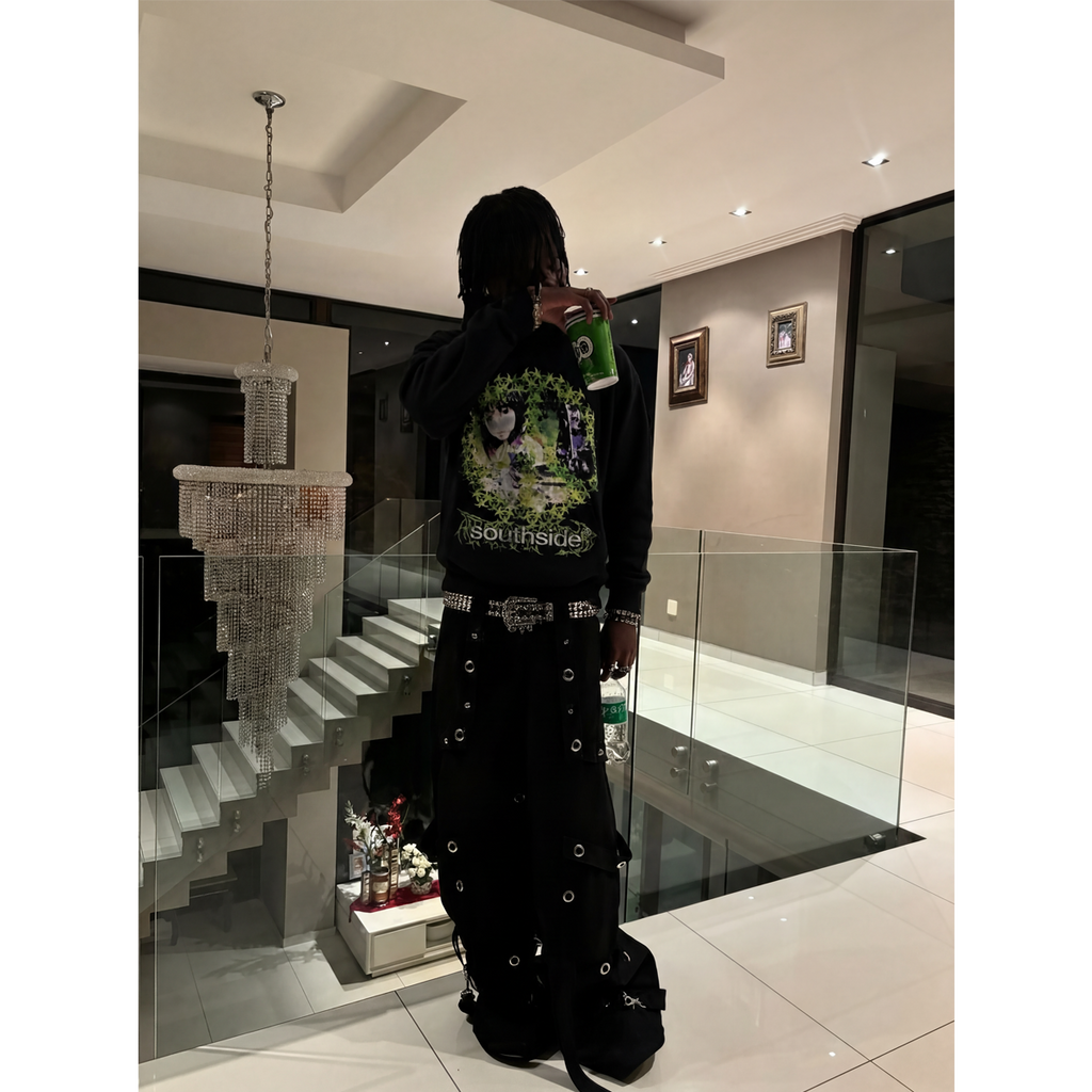 Hazard Streetwear Hoodie Black Cropped 400GSM Streetwear Graphic Y2K Unisex Cotton