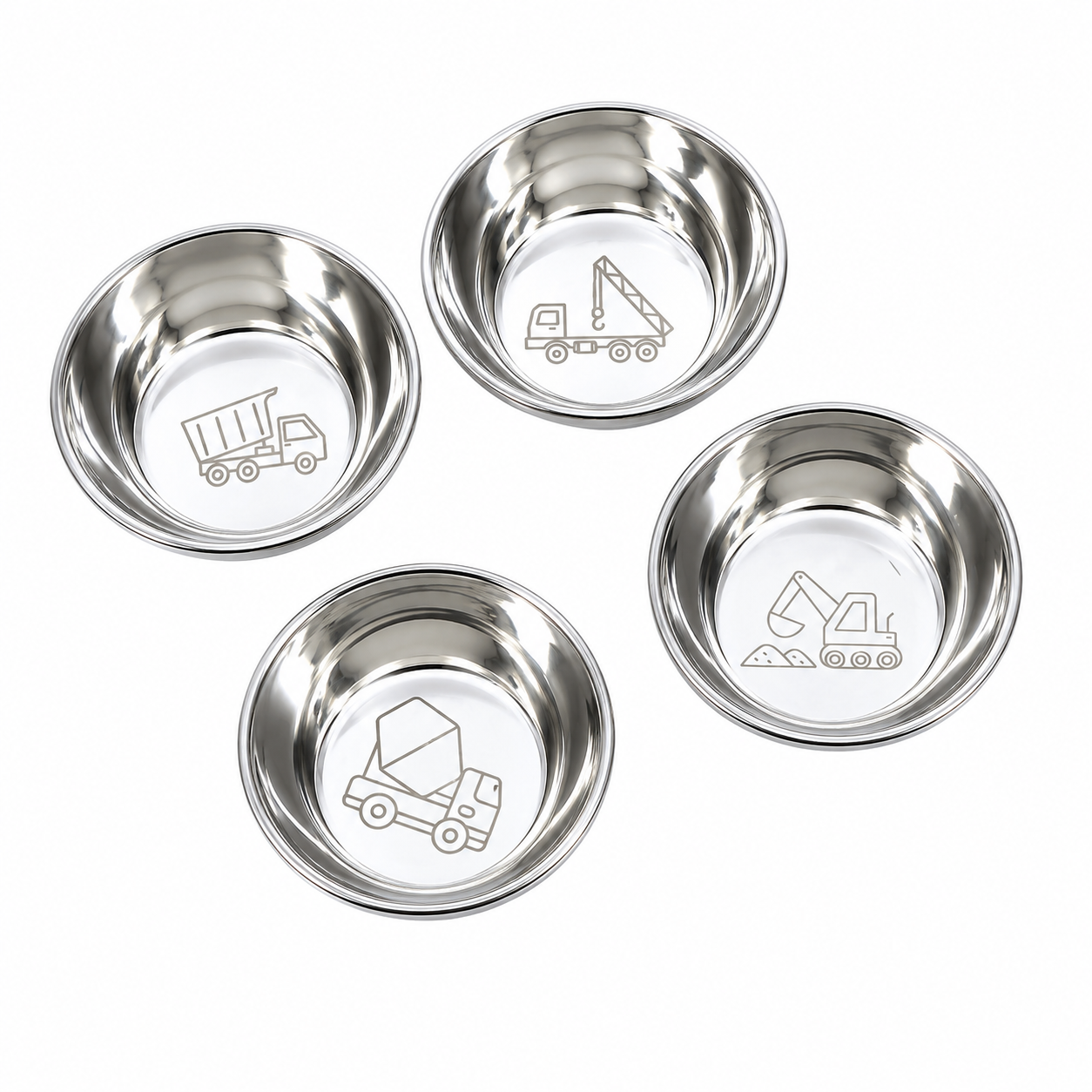 Truck Stainless Steel Kids Bowls — Set of 4 Construction Truck Designs | BPA-Free, Dishwasher Safe | Busy Benny