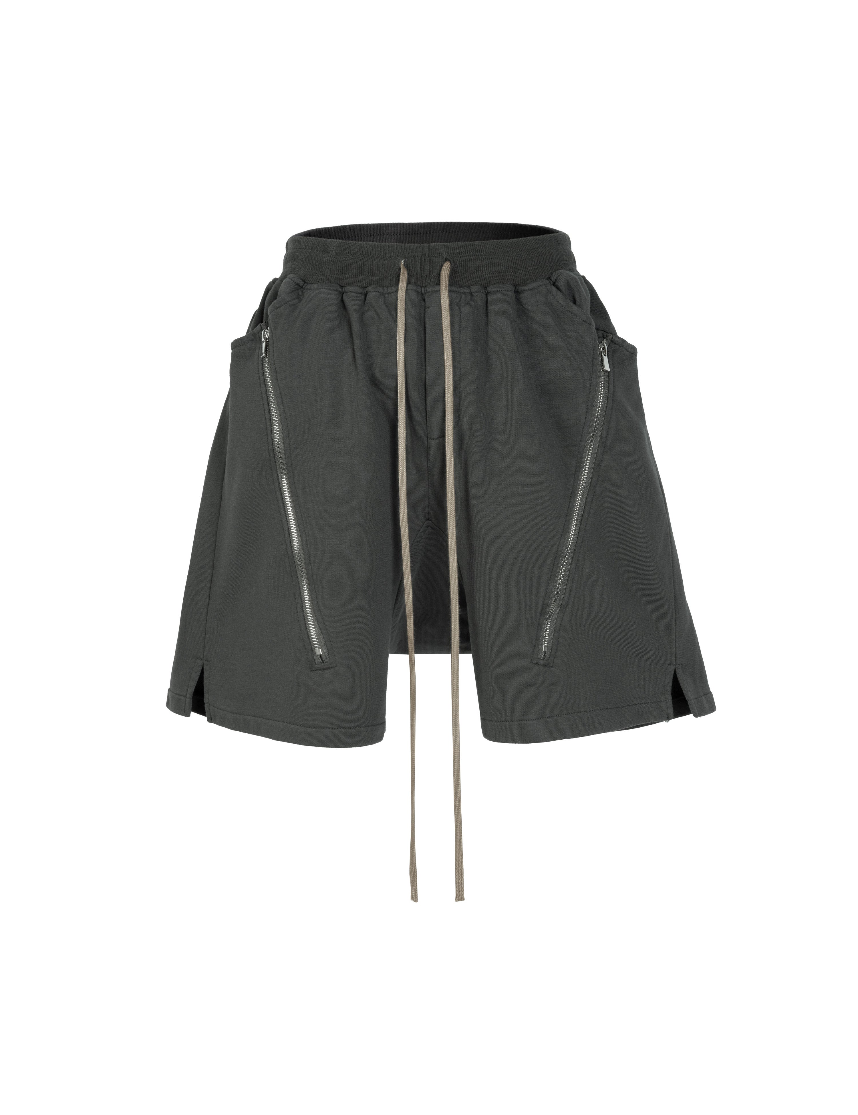 GREY ZIP DRAWSTRING CARGO SHORTS