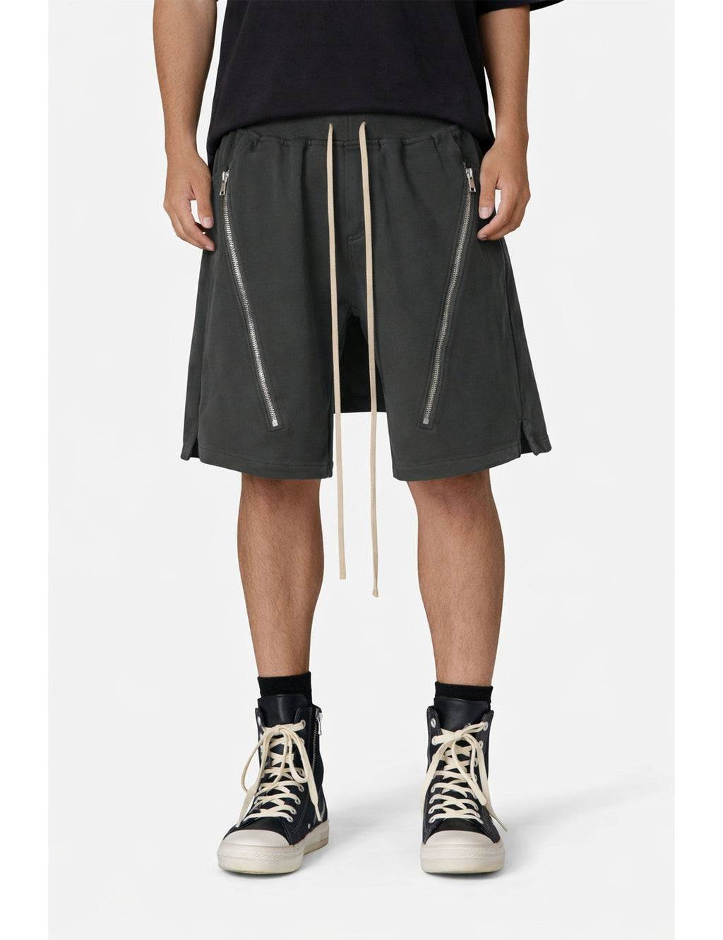 GREY ZIP DRAWSTRING CARGO SHORTS