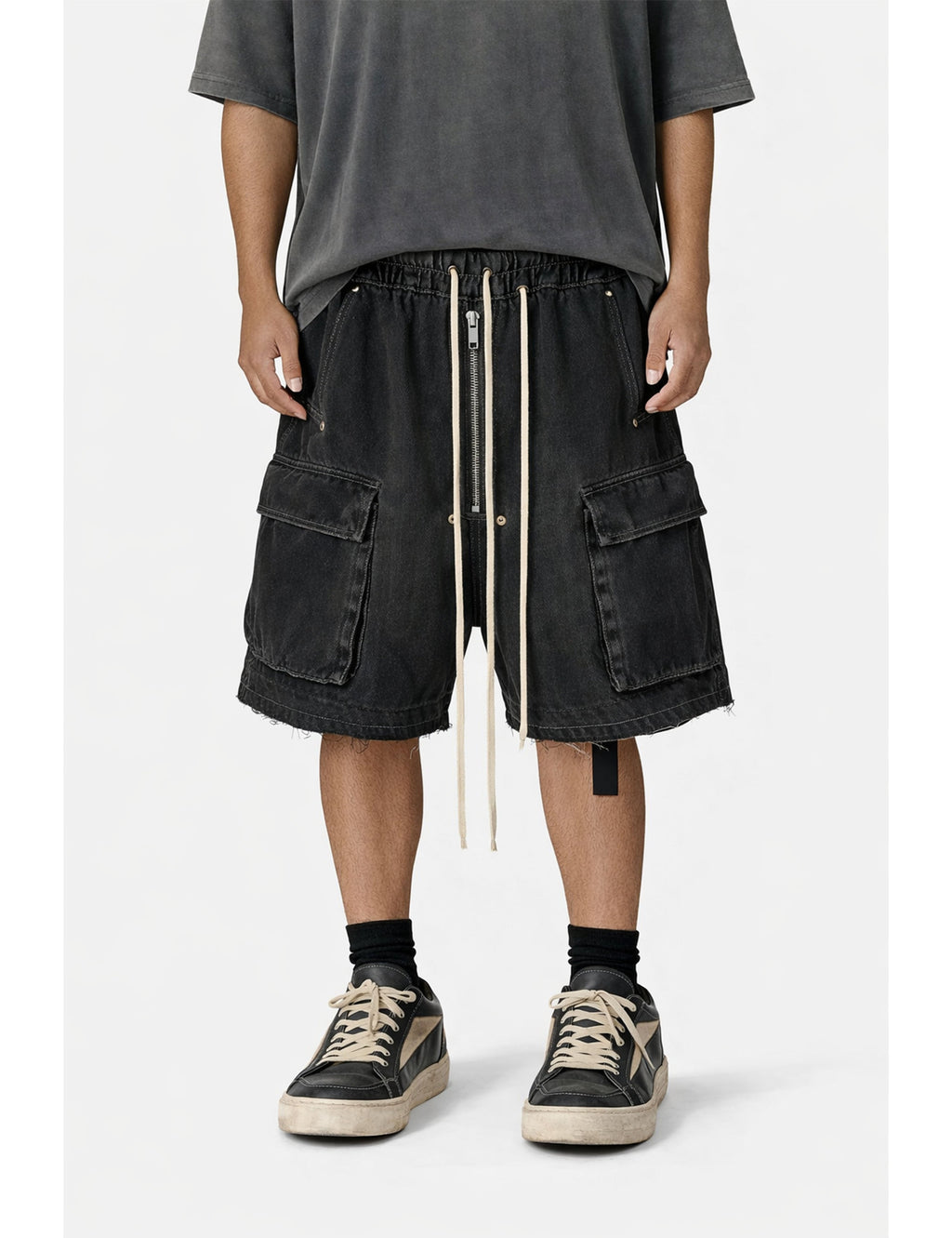 NOIR DRAWSTRING DENIM CARGO