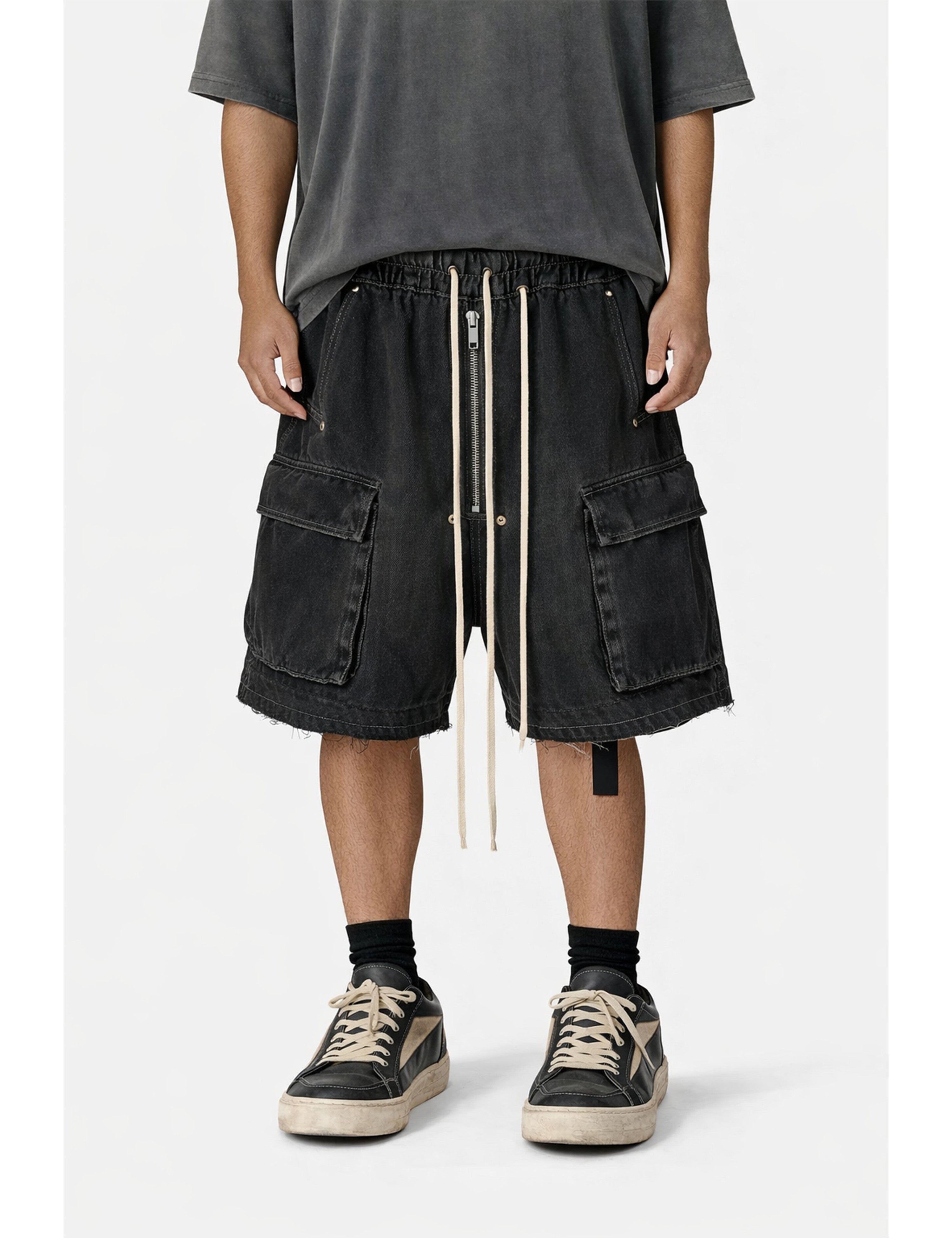 NOIR DRAWSTRING DENIM CARGO