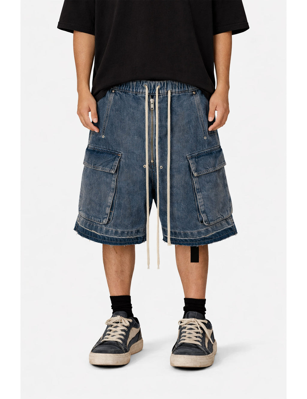 AZUL DRAWSTRING DENIM CARGO SHORTS