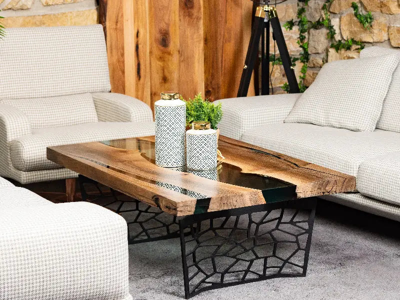 Custom Resin River Walnut Coffee Table | Voronoi Collection