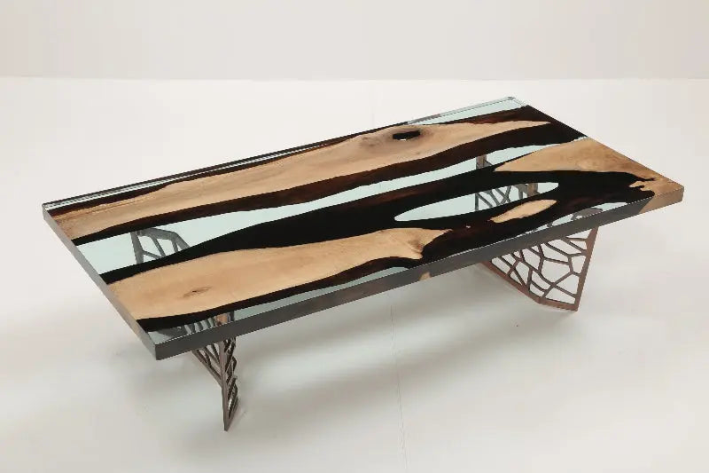 Custom Resin River Walnut Coffee Table | Voronoi Collection