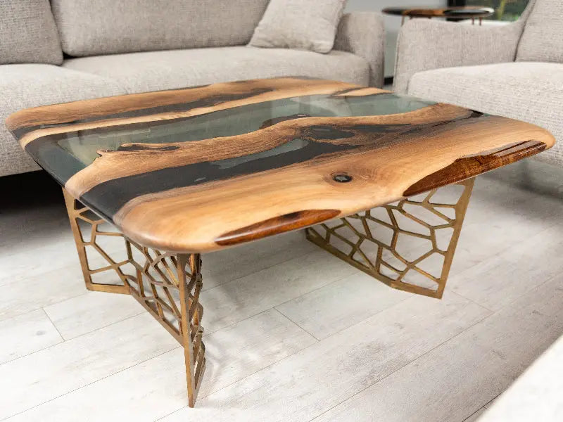 Custom Resin River Walnut Coffee Table | Voronoi Collection
